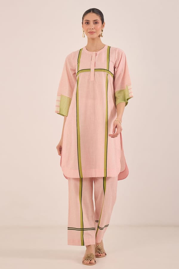 Pink Checked Cotton Kurta and Pants Co-ord Set — SHIVANI BHARGAVA