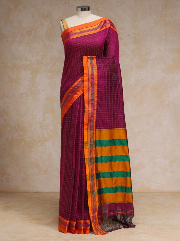 Magenta Wine Starplus Pattern Cotton Silk Ilkal — BINKS