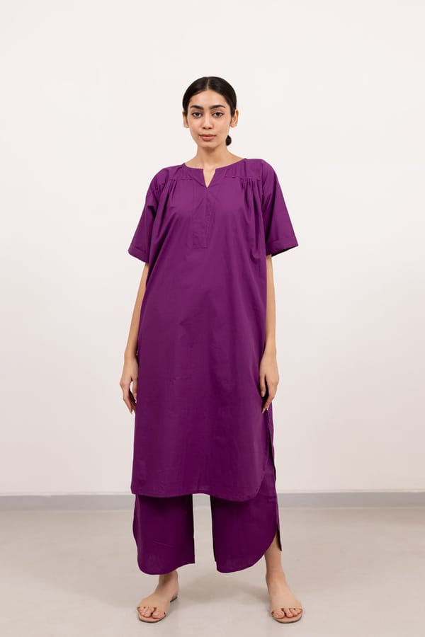 Rich Purple Cotton Poplin Tunic and Pant Co-ord Set — Silai studio