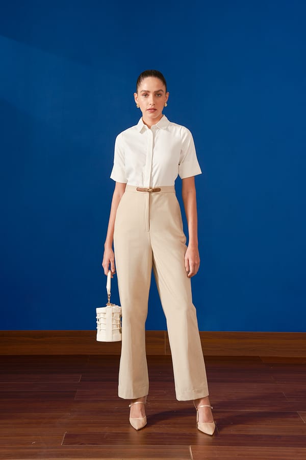 Ivory and Beige Collared Belted Jumpsuit — NOTEBOOK