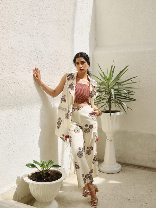 Maroon & Mustard Sun & Moon Jacket Set — TASHA INDIA