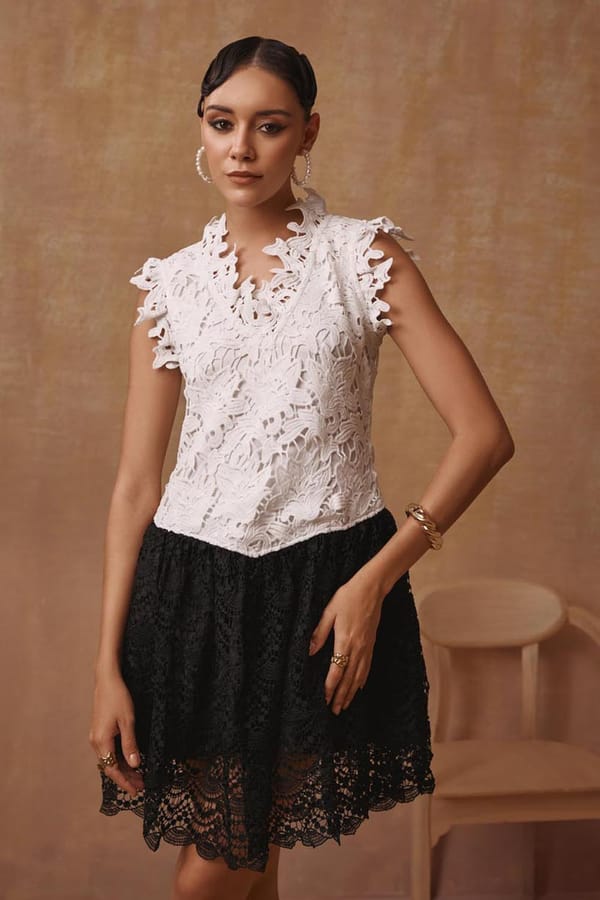 Monochrome Lace Fit and Flare Mini Dress — BOHO-CHIC