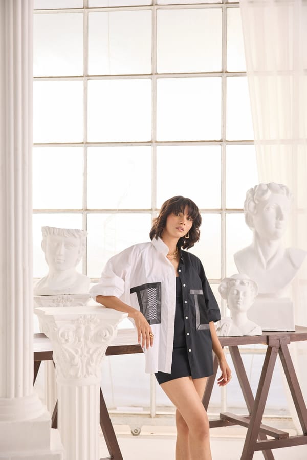 Black and White Colorblock Shirt and Shorts Co-ord Set — Shivya K
