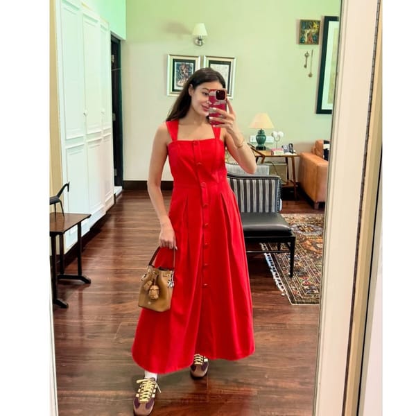 Red Fit and Flare Midi Dress with Button Front — SALSA JEANS