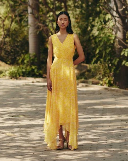 Petal Haze Yellow Chiffon Dress — EWOKE STUDIO
