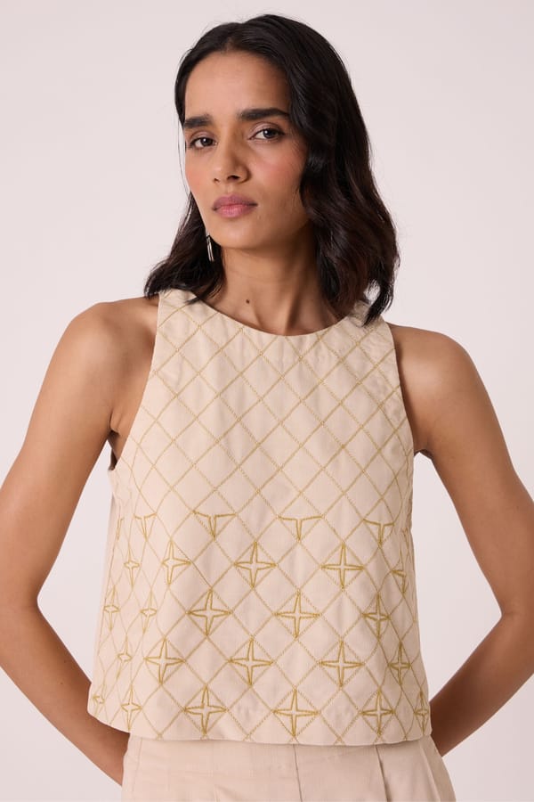Toni Cream Needlecord Embroidered Top — The Summer House