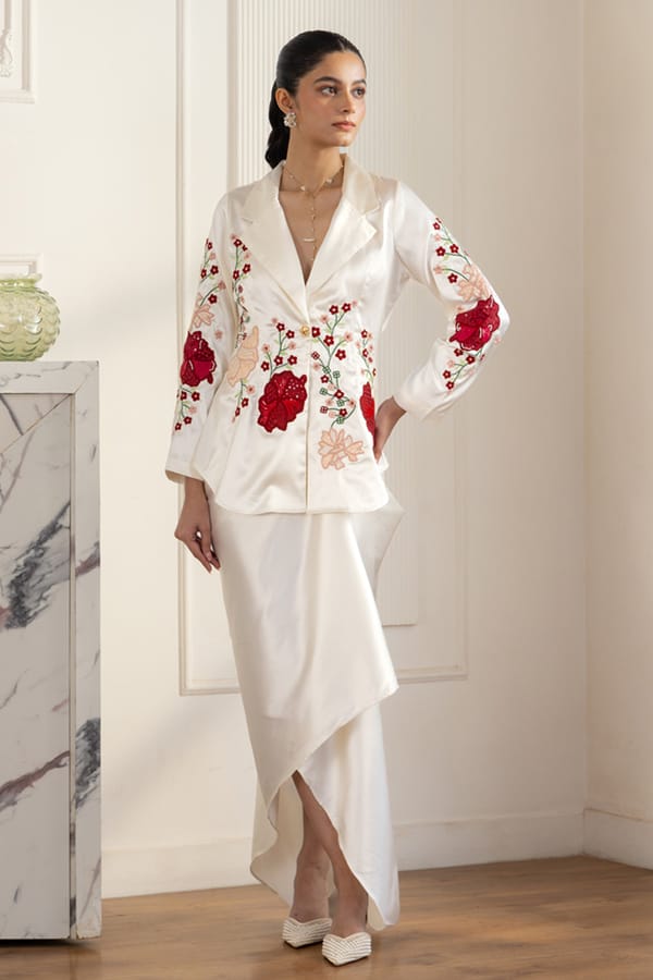 Applique Bloom Blazer Skirt Set — BOHO-CHIC