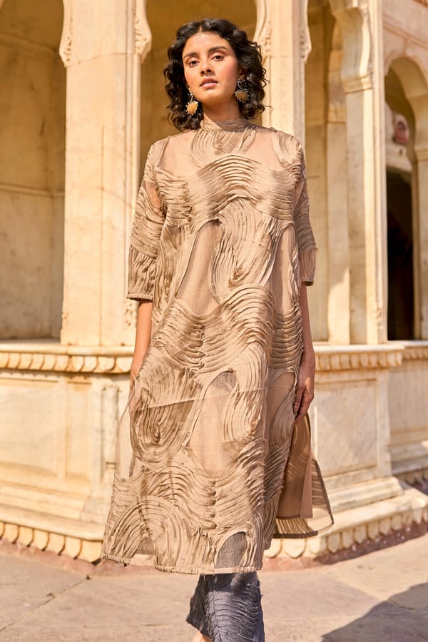 Taupe Abstract Applique Straight Kurta Tunic — Dash and Dot