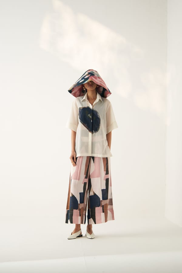 Abstract Printed Cotton-Linen Culottes — Ofrida