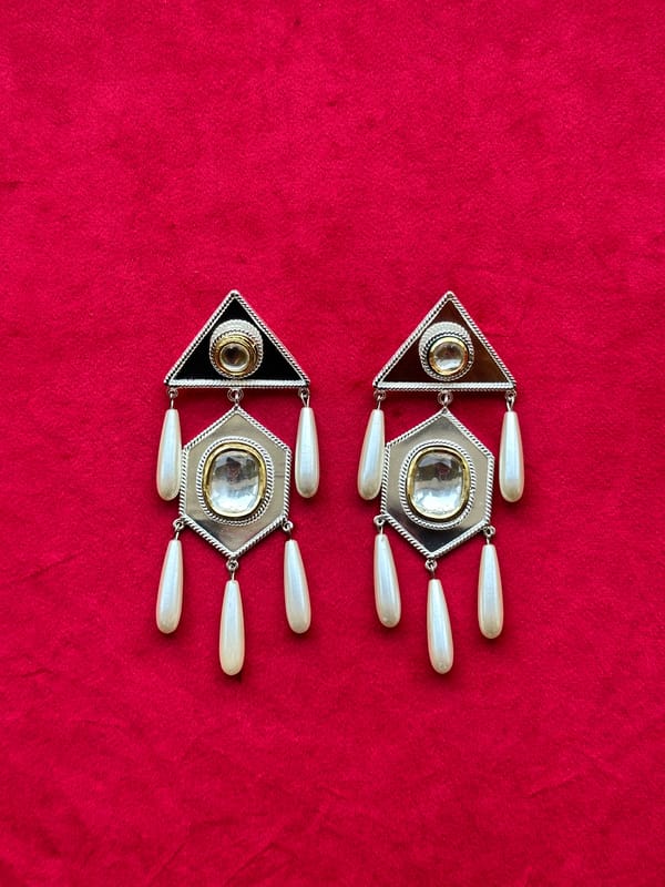 Polki Hexagon Drop Earrings — Valliyan