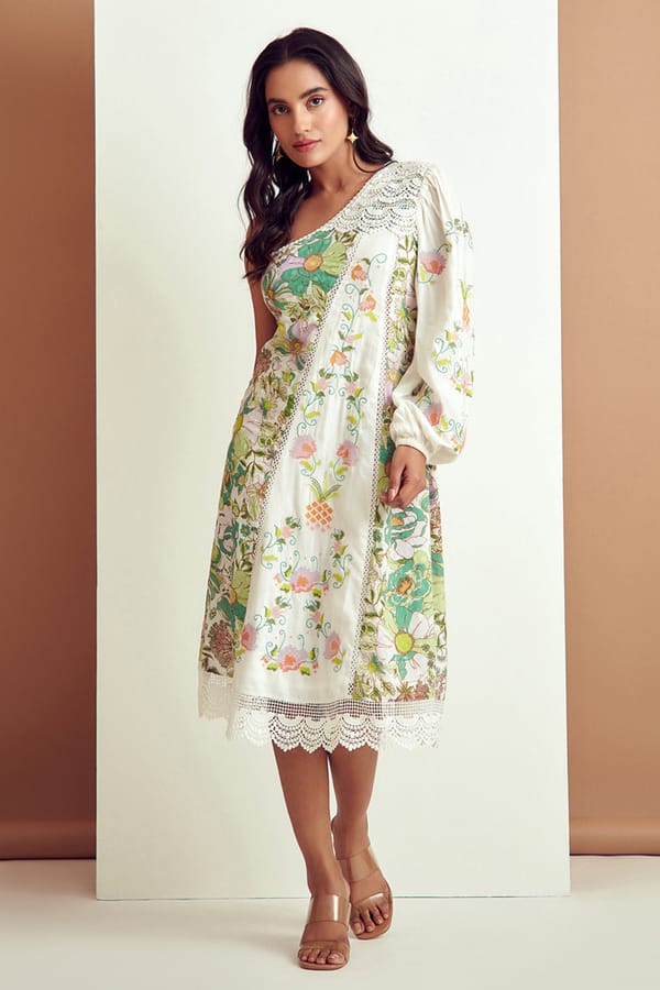 Dainty Floral Embroidered One Shoulder Dress — BOHO-CHIC