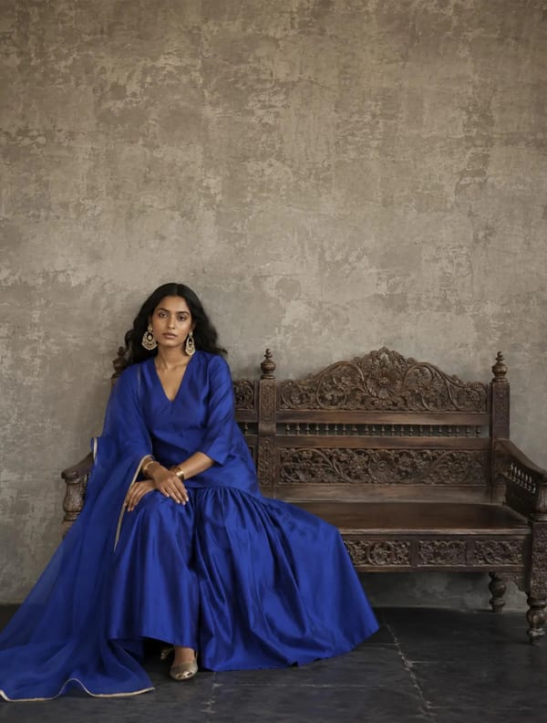 Electric Blue Sharara Dupatta Set — Truebrowns