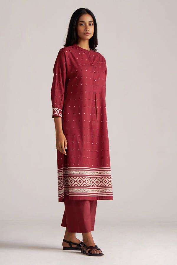 Maroon and Off White Printed Kurta and Pant Co-ord Set — Ganga Fashions Pvt Ltd