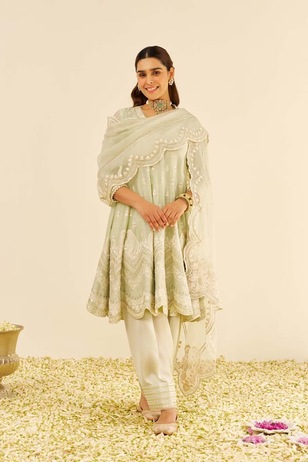 Mint Green Short Anarkali Kurta Set With Salwar — Sheetal Batra