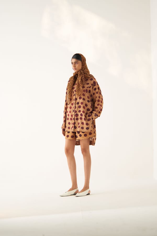 Mustard Abstract Printed Anti-Fit Shorts — Ofrida