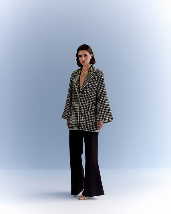 Black and White Tweed Jacket with Pearl Trim — KAYSHO