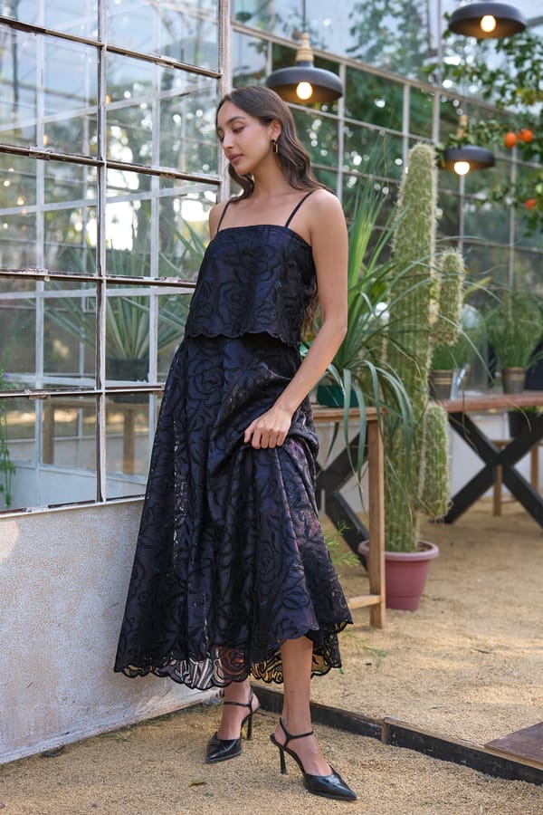 Lace Flared Midi Skirt — Dash and Dot