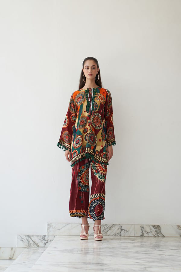 Multicolor Tribal Print Tunic and Wide-Leg Co-ord Set — Chakkraa