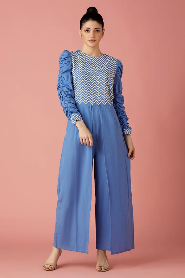 Blue Hand Embroidered Jumpsuit — BOHO-CHIC