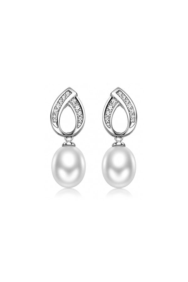 Sparkling Silver Teardrop Pearl Earrings — Miss Jo