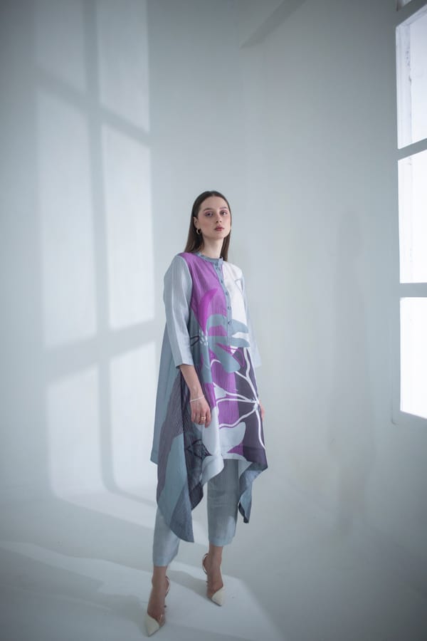 Grey & Purple Long Kaftan Tail Set — CLOS