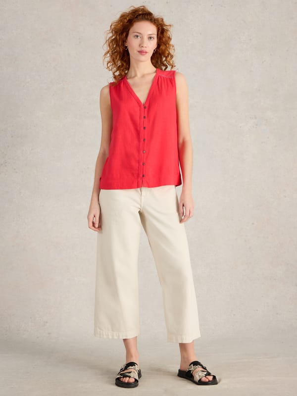 Bright Pink Sleeveless V-Neck Button-Through Top — White Stuff