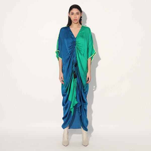 Green/Blue Ombre Ruched Kaftan Maxi Dress — Linetribe