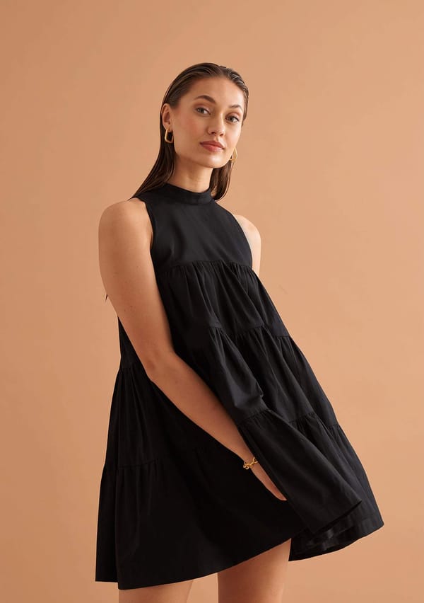Black Tiered Halter Neck Mini Dress — AMOSHI
