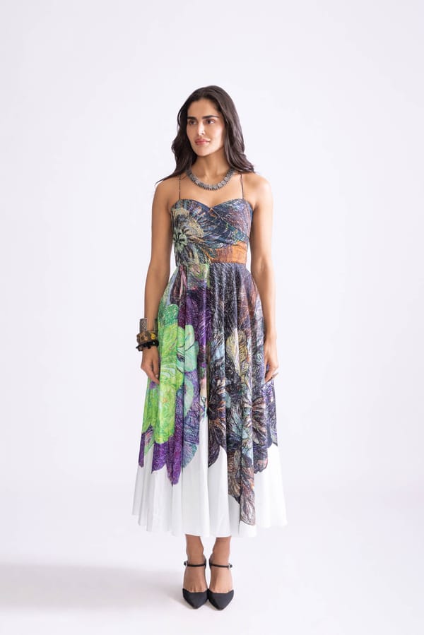 Multicolour Floral Surplice Fit and Flare Midi Dress — Saaksha and Kinni
