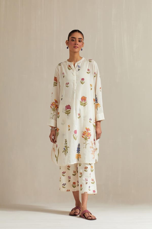 Off White Cotton Short Kurta With Pant — Upavita