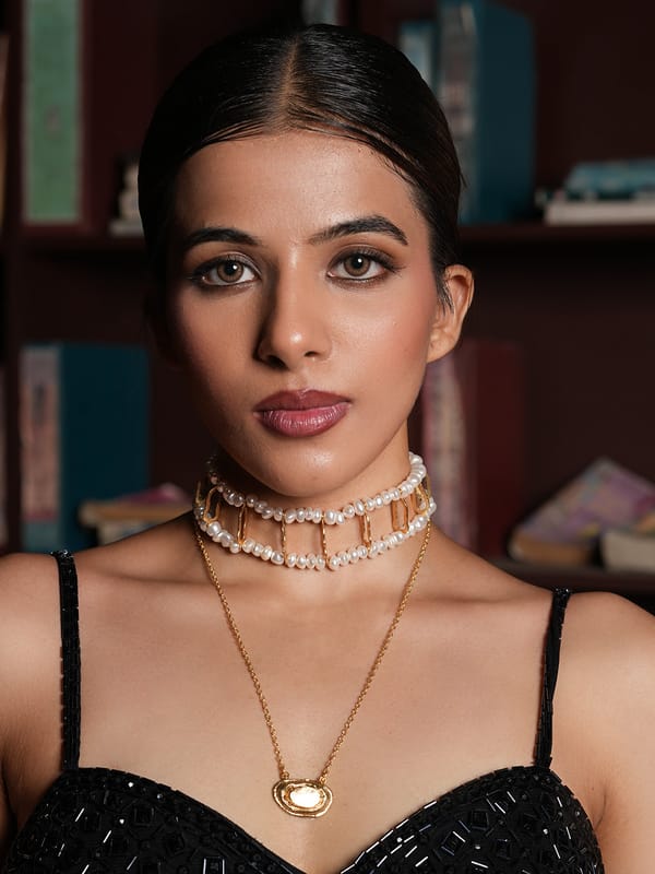 Pearl Grid Choker with Long Necklace — Cao Jewellery