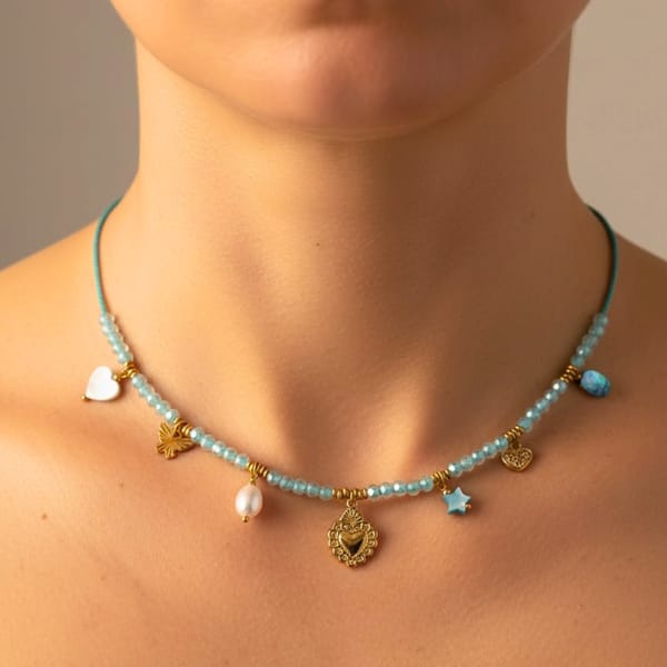 Steel Heart Beads & Butterfly Charm Rope Necklace — Inaya Accessories