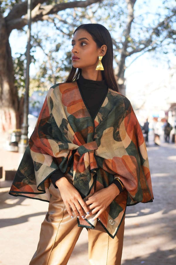Art Print Merino Wool Wrap Cape — YELL