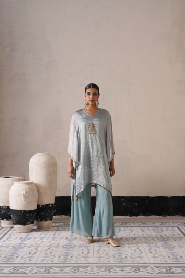 Powder Blue Tissue Organza Kaftan Kurta Set — SHREYASH JAIN