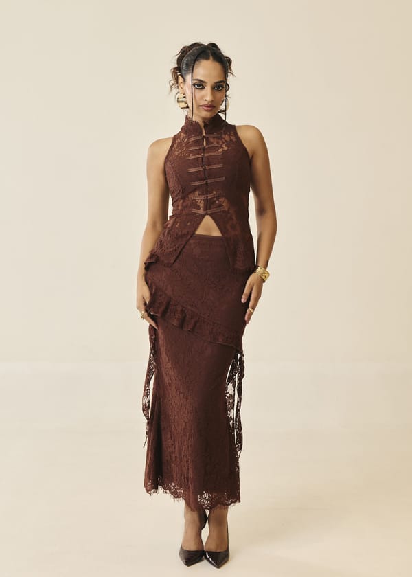 Santorini Espresso Ruffle Maxi Skirt — Lea Clothing