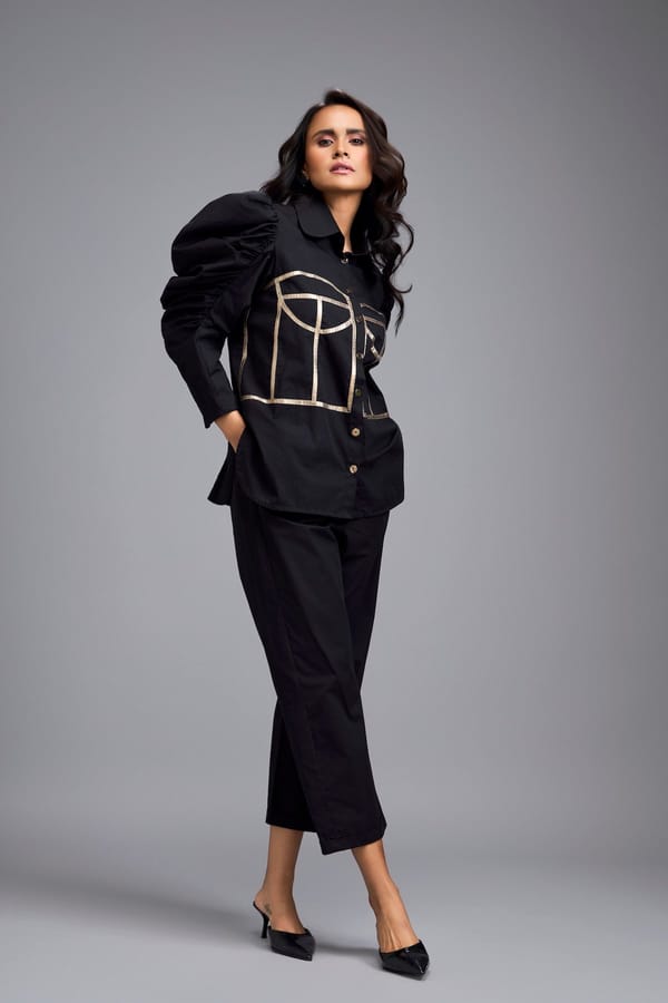 Black Puff-sleeve Corset Co-ord Set — Deepika Arora