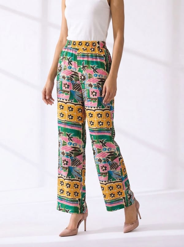 VIZON Printed High-Rise Straight-Leg Trousers — AYRISS