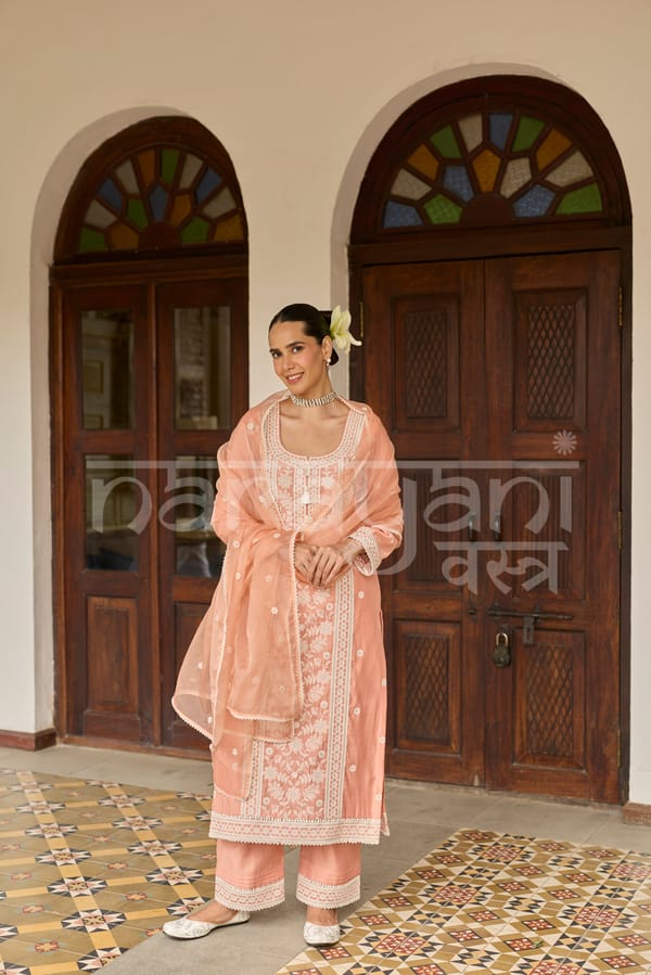 Nayra - Soft Saffron Chanderi Suit Set — NARAYANI VASTRA