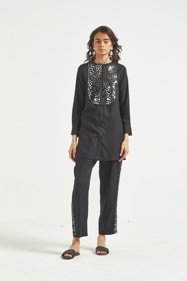 Black Mirror Work Side-Stripe Straight-Leg Trousers — Dash and Dot