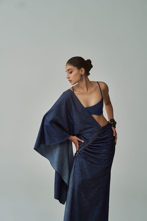 Blue Denim Quilted Scoop-Neck Bralette Top — Saaksha and Kinni