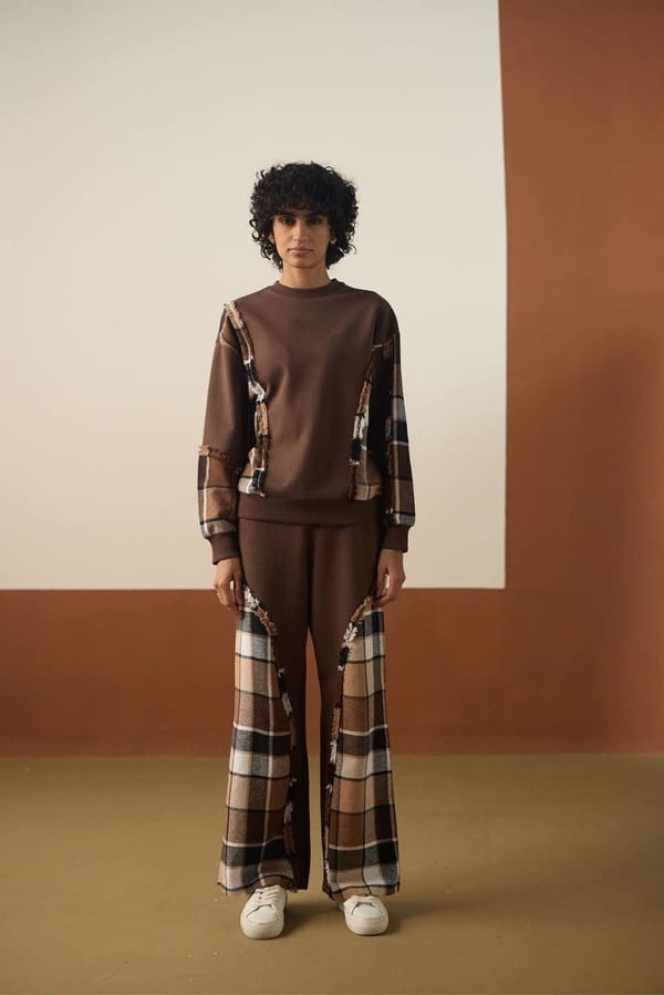 Brown Interlock Sweatshirt and Wide-Leg Pants Co-ord Set — Muvazo