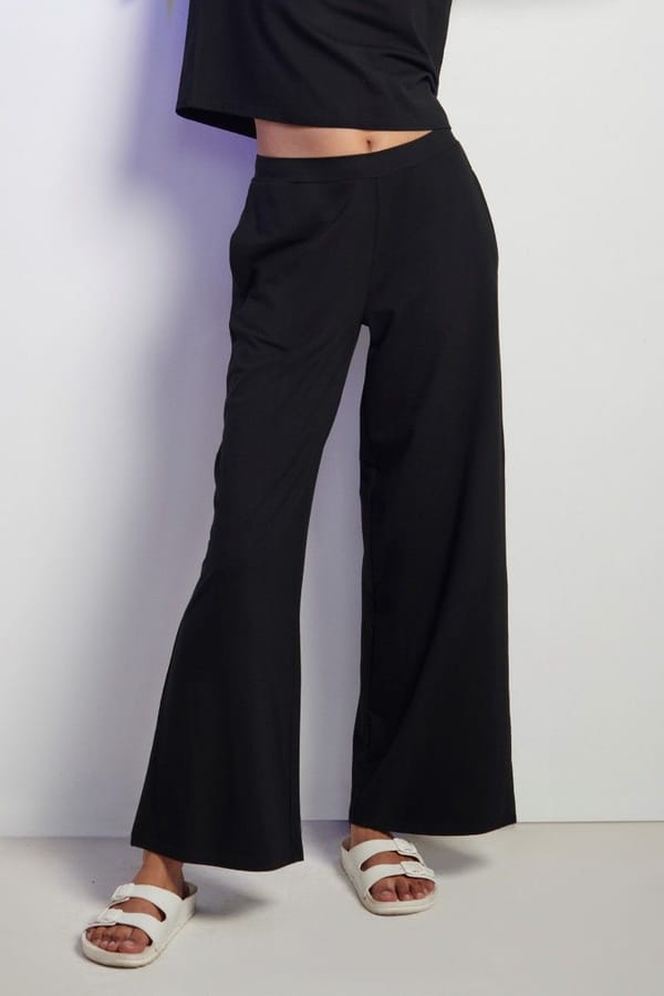 Black Supima Cotton Blend High-Rise Flared Pants — Necesera