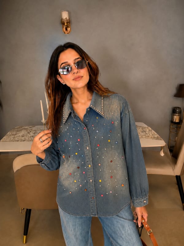 Button Detail Denim Shirt — CLOSET AFFAIR