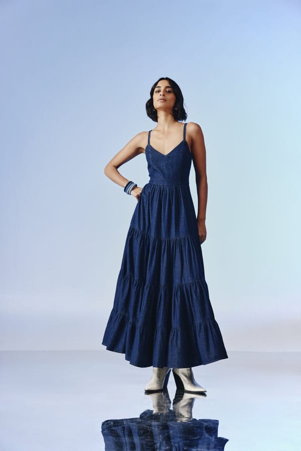 Deep Indigo Tiered Denim Maxi Dress — quietBOLD