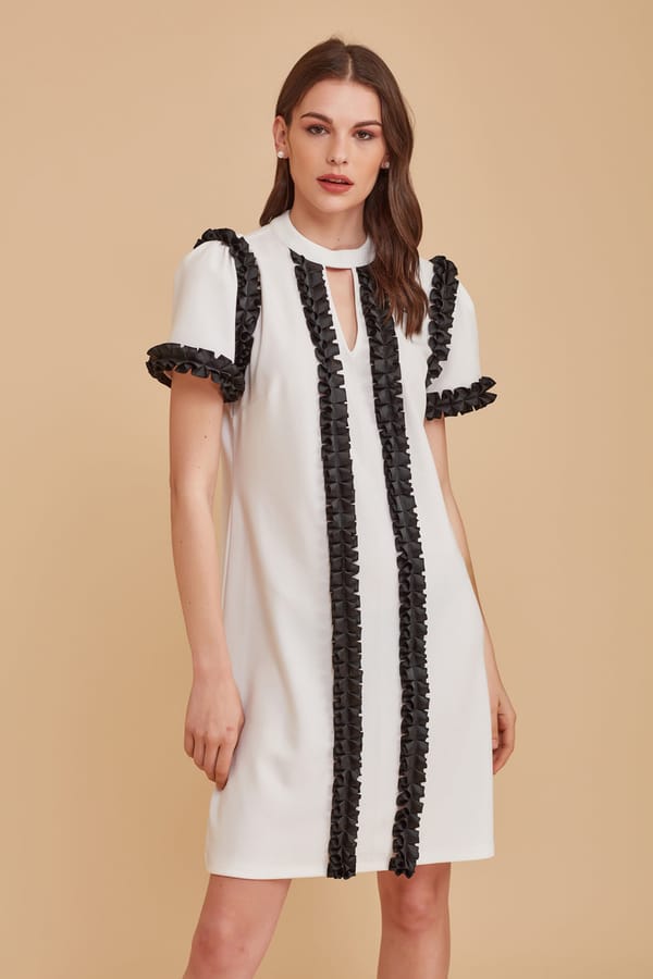 Gather Detailed Monochrome Dress — BOHO-CHIC
