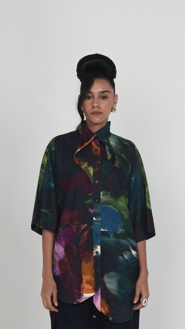 Multicolor Abstract Print Oversized Cotton Satin Shirt — ART LOV AFFAIR