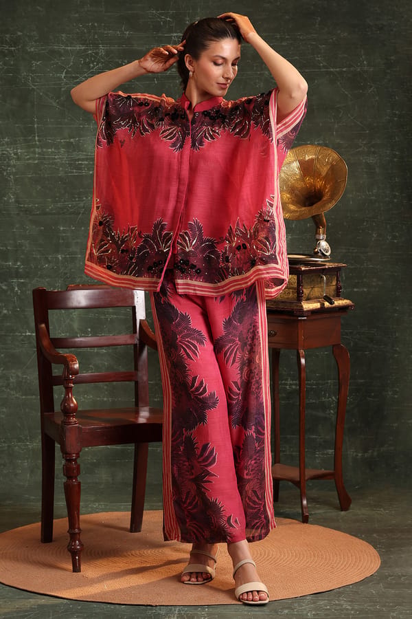Pink Kaira Embellished Kaftan Co-Ord Set — SOUP by Sougat Paul