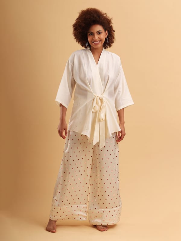 Ivory Modal Chanderi Wrap Tie-Up Top — ANISETTE