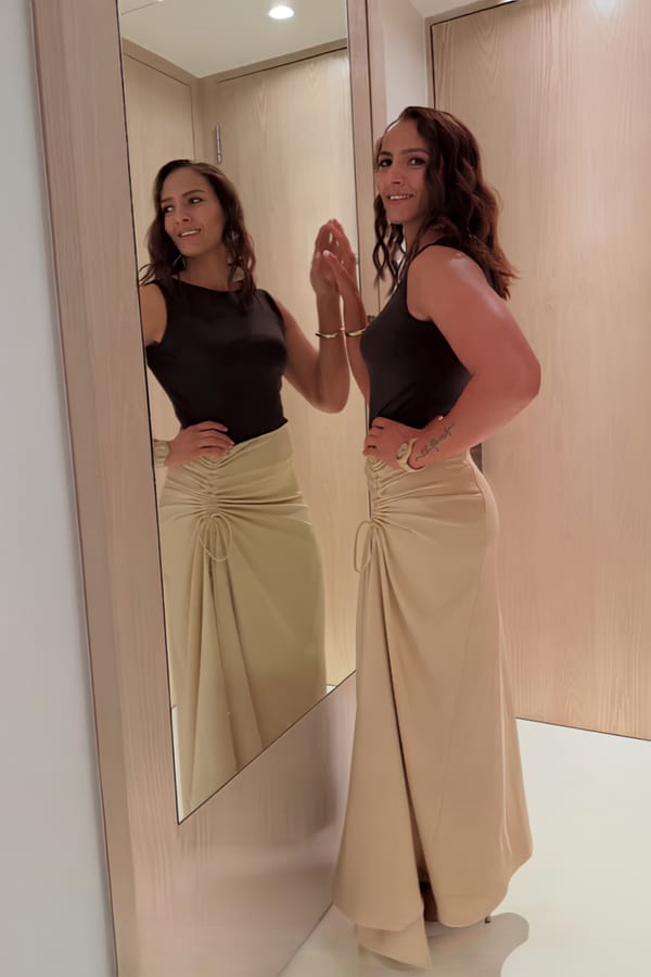 Tan High-Waist Draped Ruched Maxi Skirt — Unrush