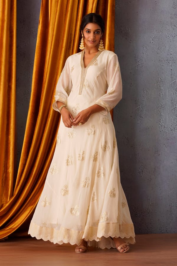 Sequin Embroidered Flared Panelled Kurta — Omi Clothing